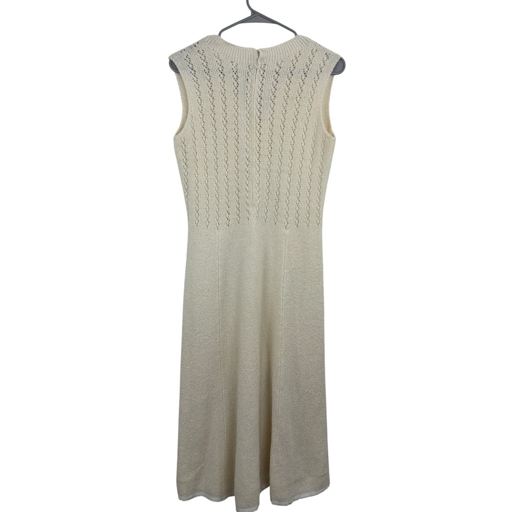 St. John Knits Dress Womens Cream Ivory Vintage Pointelle Sleeveless V-Neck FLAW - Picture 9 of 14
